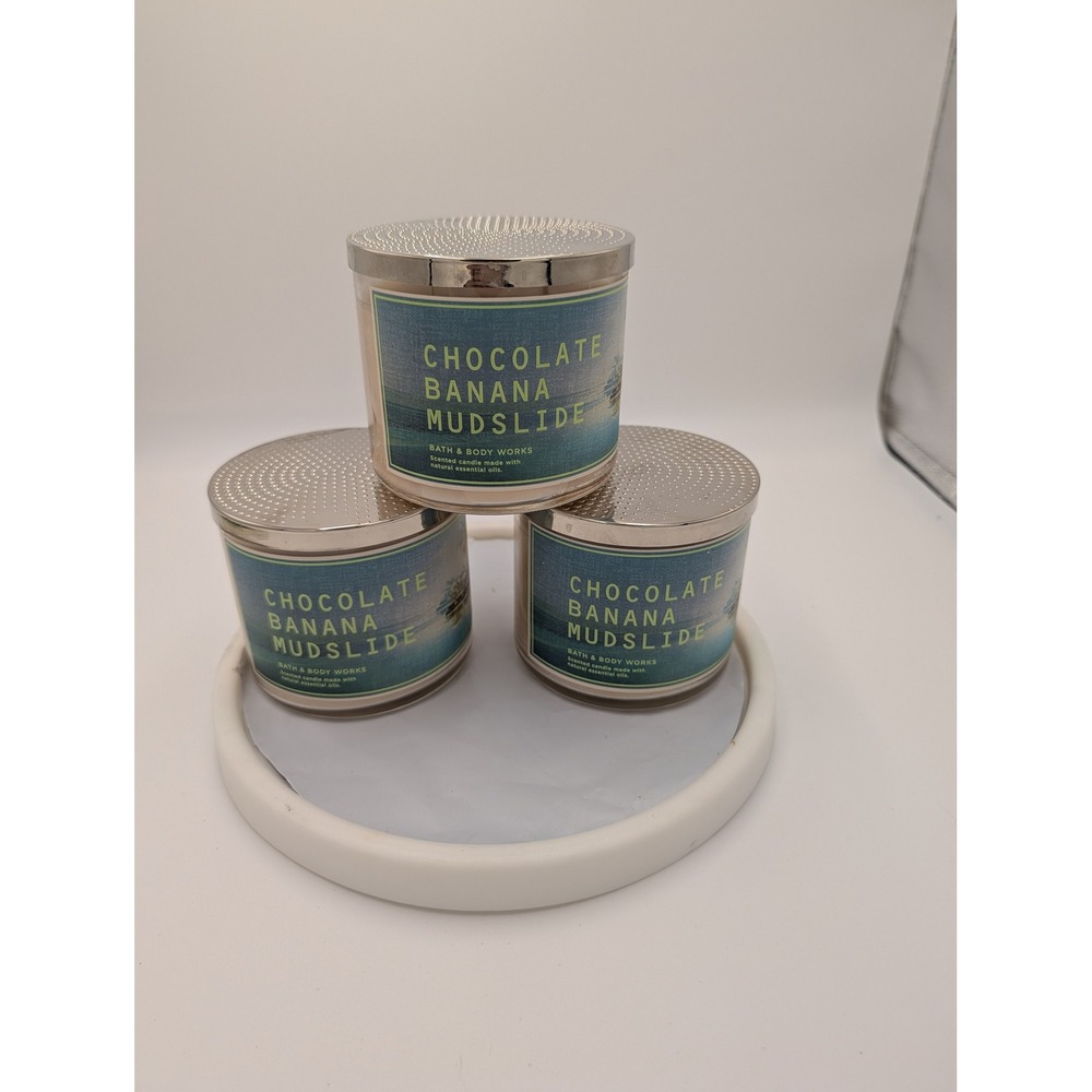 Bath & Body Works Chocolate Banana‎ Mudslide 3 Wick Candle Lot of 3 14.5 oz Each